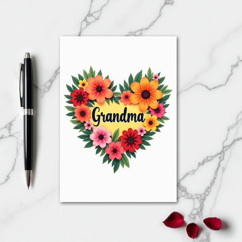 Grandma Floral Heart Love Card