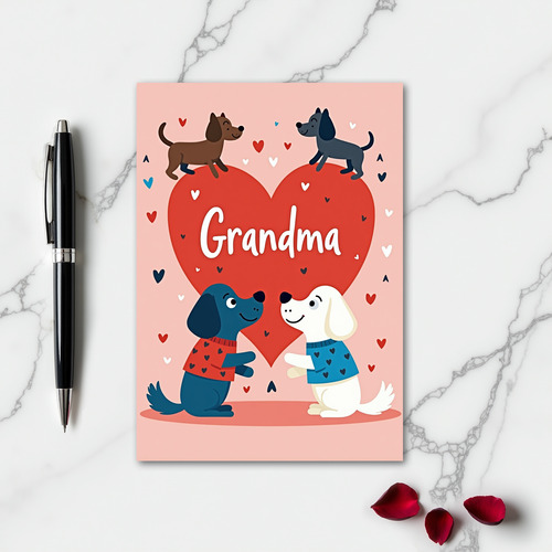Grandma Heart Pattern Dogs Card