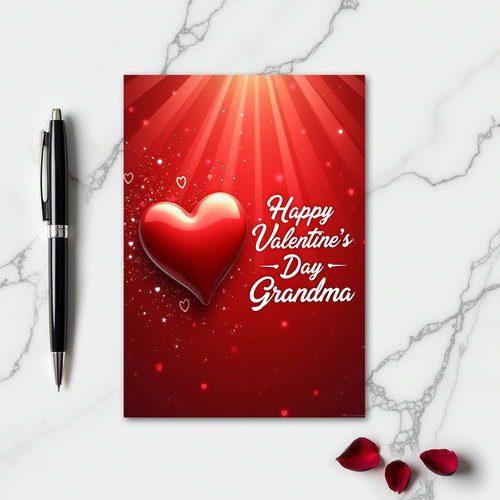 Grandma Valentines Red Heart Rays Card