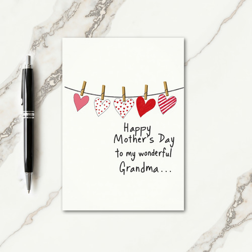 Grandmas Striped Heart Mother Card