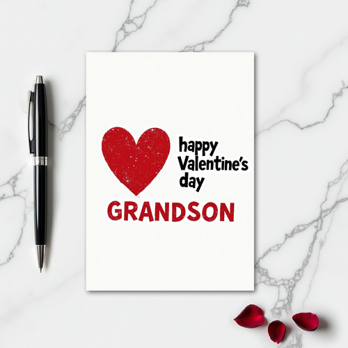 Grandson Valentines Grunge Heart Card