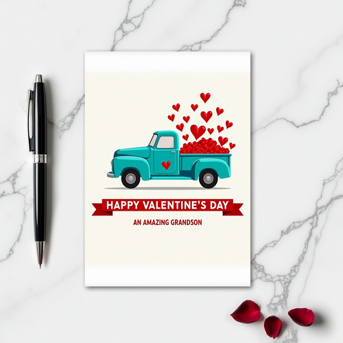 Grandson Valentines Truck Hearts Card
