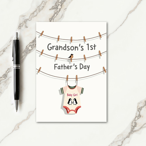 Grandsons First Cute Fathers Day Card