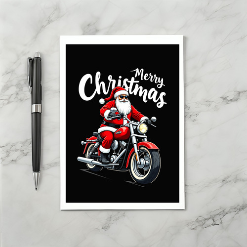 Graphic Cool Santa on Chopper Merry Christmas Card