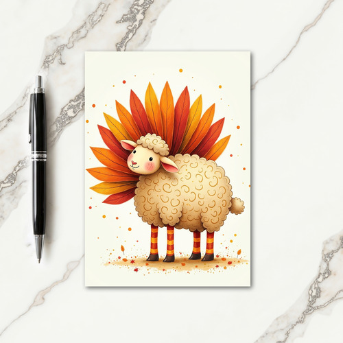 Grateful Lamb With Autumn Leaves Card