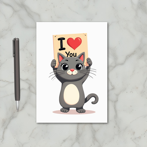 Gray I Love You Cat Card