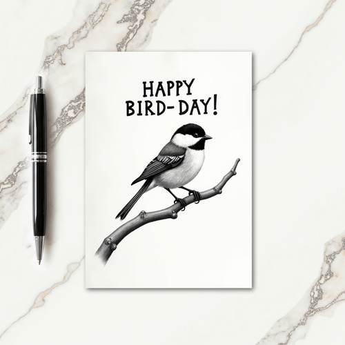 Grayscale Birthday Bird Card