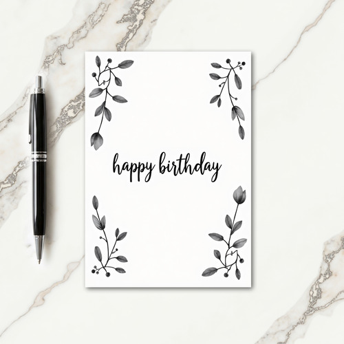 Grayscale Botanical Birthday Card