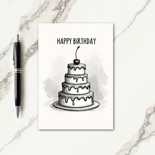 Grayscale Cake Birthday Card
