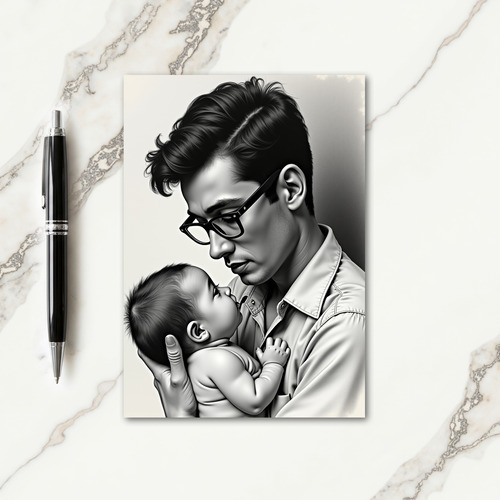 Grayscale Dad And Baby Card