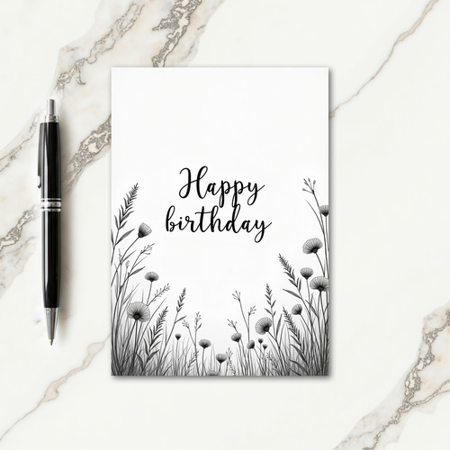 Grayscale Floral Birthday Card
