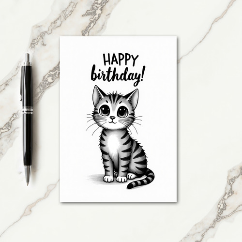 Grayscale Kitten Birthday Card