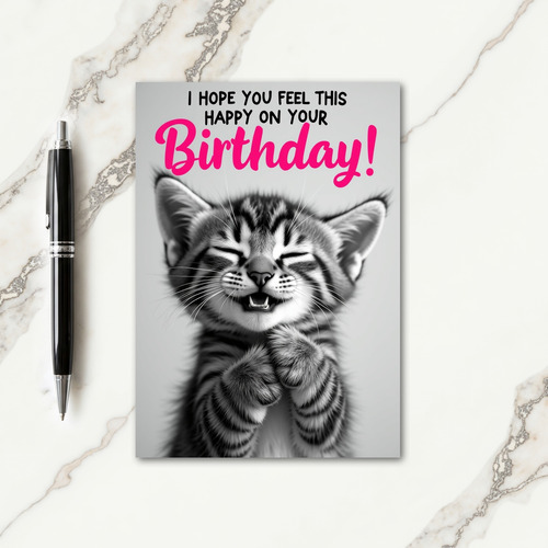 Grayscale Striped Cat Birthday Card