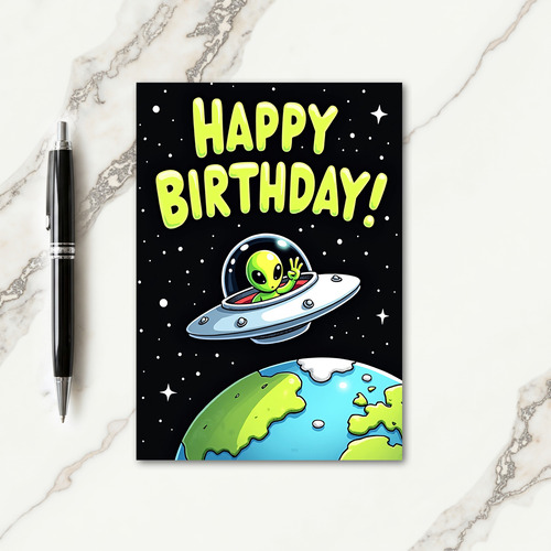 Green Alien Birthday Card