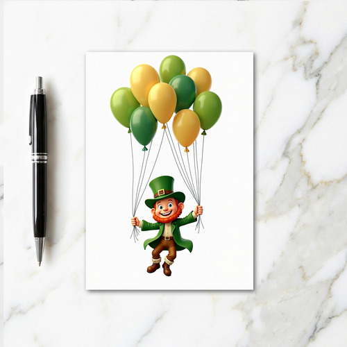 Green Balloons Leprechaun Card