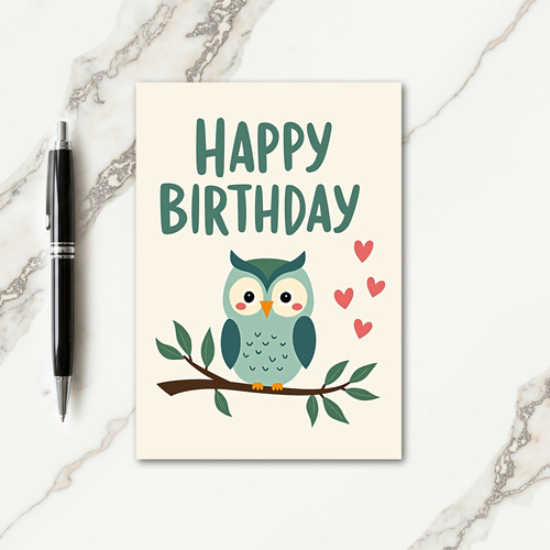 Green Bird Branch Birthday Card