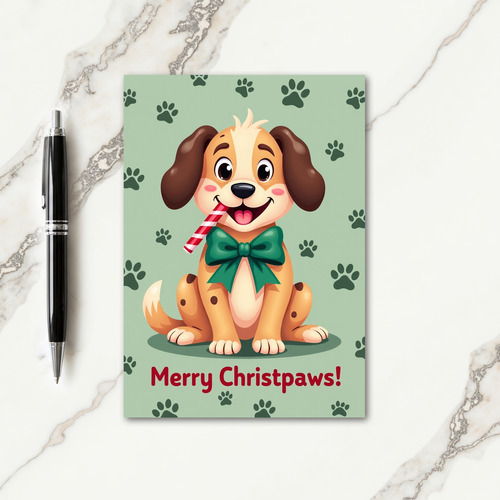 Green Bow Puppy Card