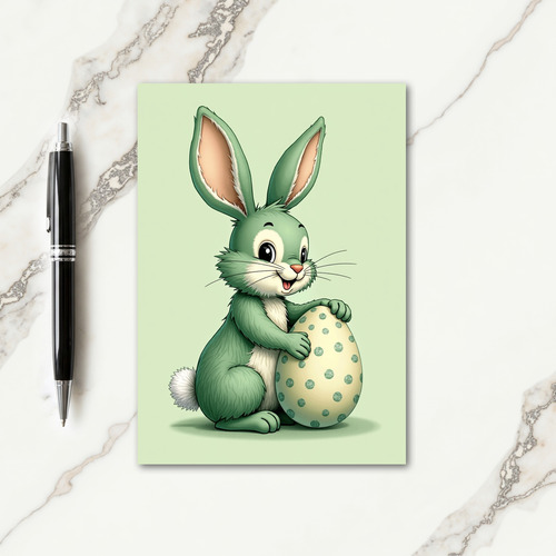 Green Bunny And Egg Card