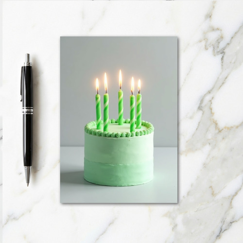 Green Cake Candles Birthday Card