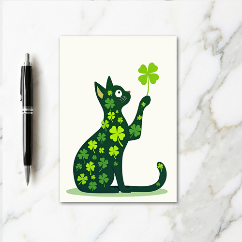Green Cat Clover Pattern Card