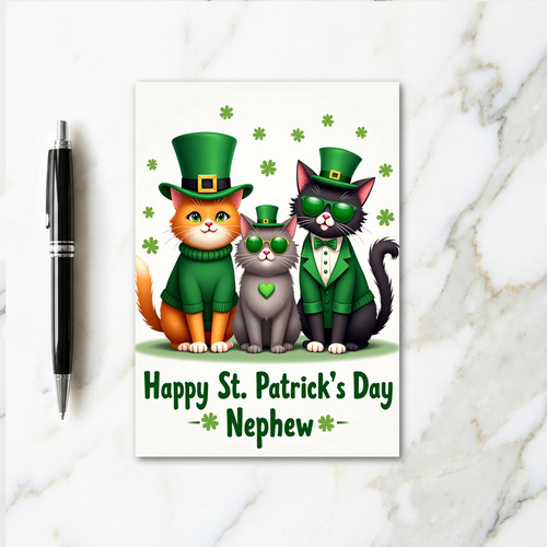 Green Cat Pattern St Patricks Card