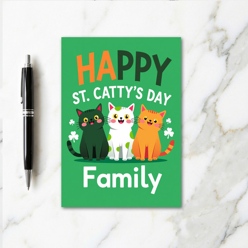 Green Cats Family Happy Card