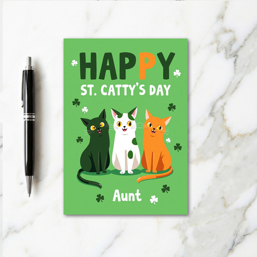 Green Cats Happy St Cattys Day Card