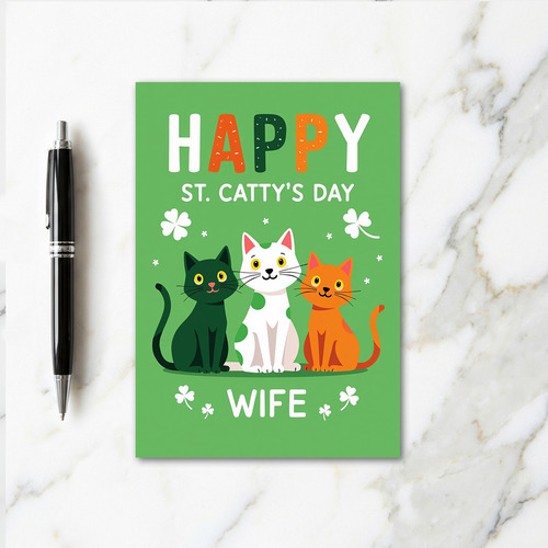Green Cats Pattern Wife Card