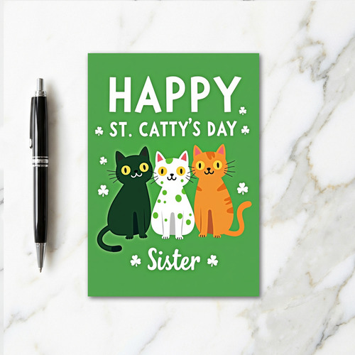Green Cats Shamrocks Sister Card
