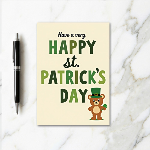 Green Clover Bear Happy Card