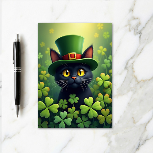 Green Clover Cat Luck Card