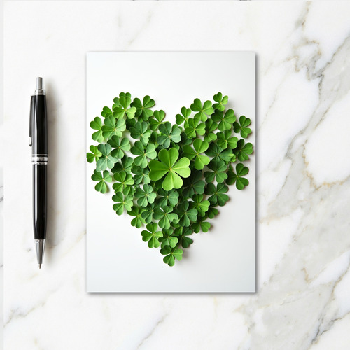 Green Clover Heart Love Card