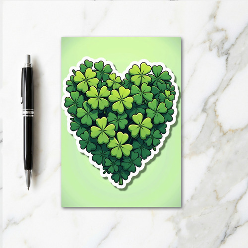 Green Clover Heart Spring Card