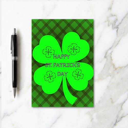 Green Clover Plaid Pattern Card