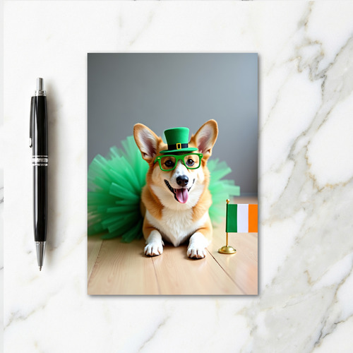 Green Corgi Clover Pattern Card