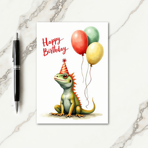 Green Creature Party Hat Card