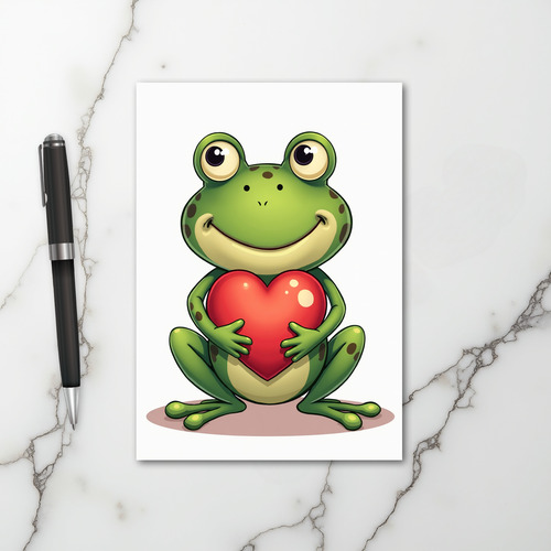 Green Cute Frog Heart Card