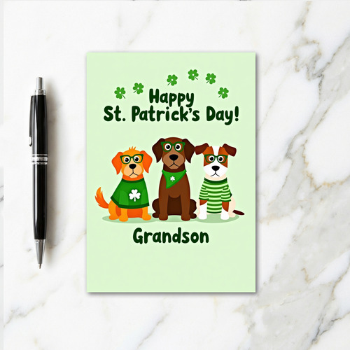 Green Dog Shamrocks Grandson Card