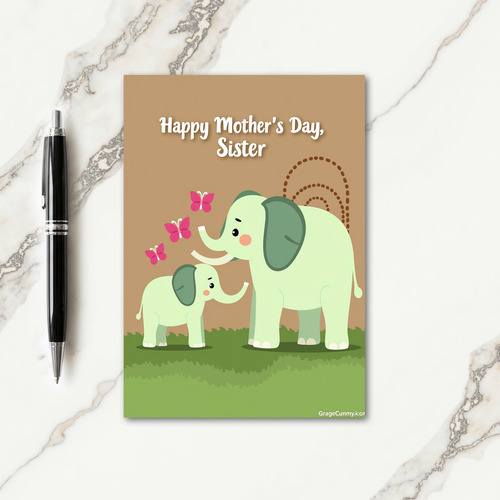 Green Elephant Mothers Day Card