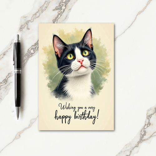 Green Eyed Cat Birthday Wish Card