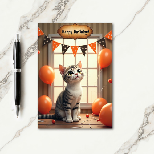 Green Eyed Feline Birthday Card