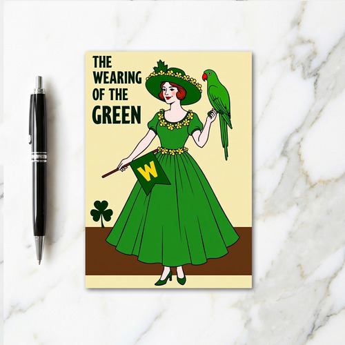 Green Floral Woman Vintage Card