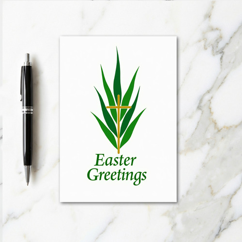 Green Foliage Golden Cross Card
