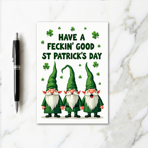 Green Gnome Pattern St Patricks Card