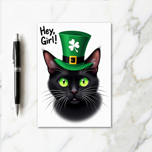 Green Hat Black Cat Card