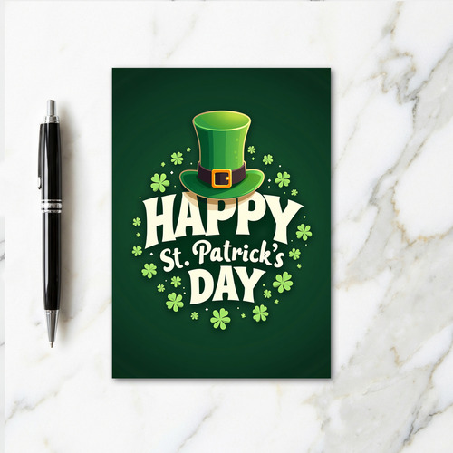 Green Hat Shamrocks Happy Day Card