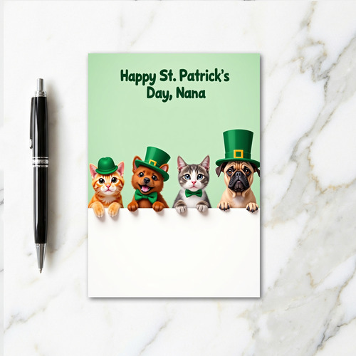Green Hats Pets St Patricks Day Card