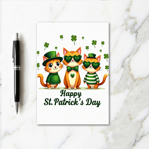 Green Heart Cats St Patricks Card