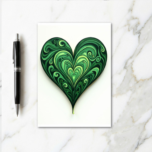 Green Heart Love Flowing Card