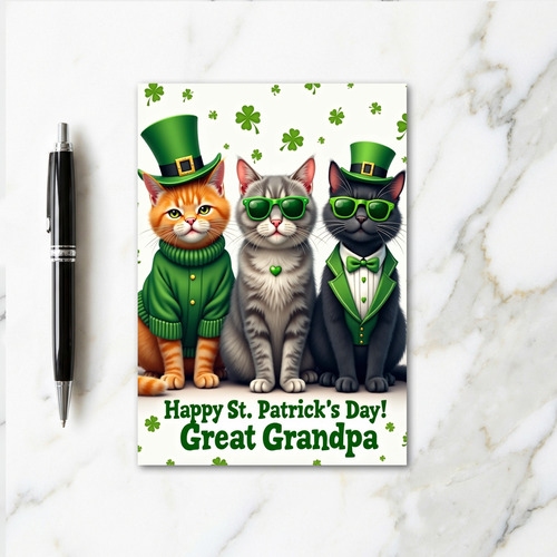 Green Heart Pattern Cats Card